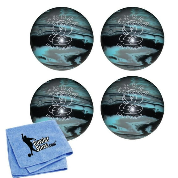 EPCO Candlepin Bowling Balls - Cobra Pro Rubber - Black, Light Blue Grey (4 1/2 inch- 2lbs. 6oz.) 4 Balls