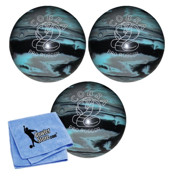 EPCO Duckpin Bowling Ball - Cobra Pro Rubber - Black, Light Blue Grey (4 3/4 inch- 3lbs. 8oz.) - 3 Balls