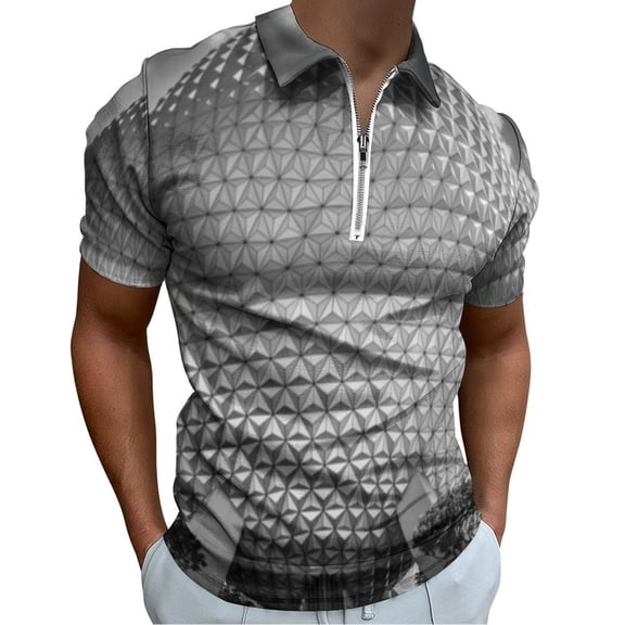 EPCOT Ball Black And White Men Zipper T-shirt Summer Casual Short Sleeve T-shirt Top