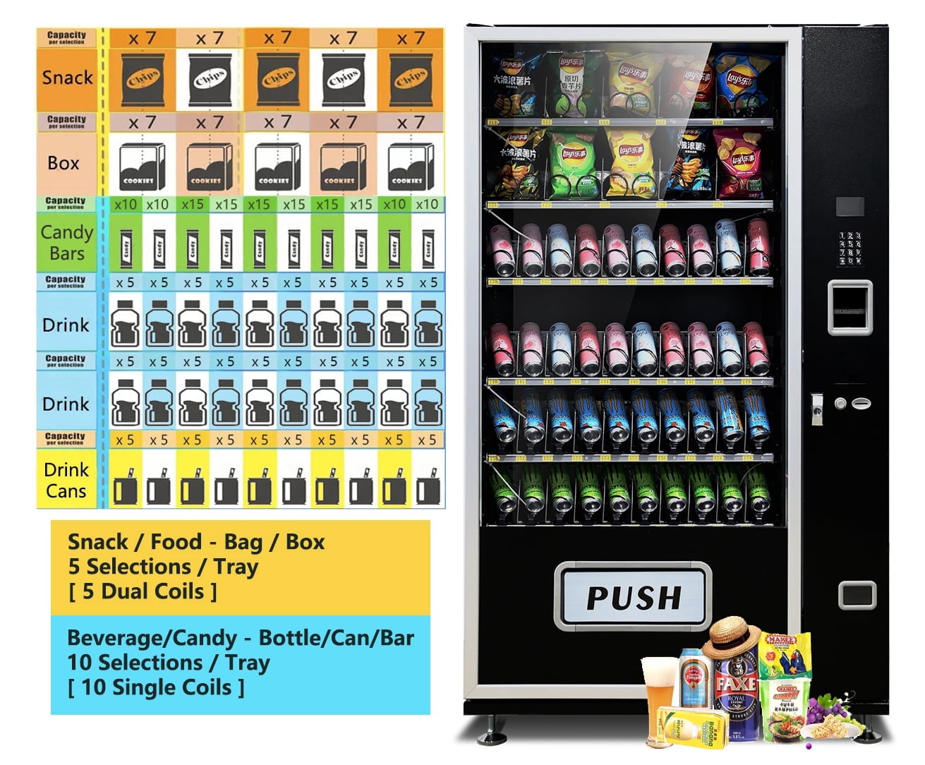 EPEX Combo Vending Machine, 31.00 x 45.00 x 74.00 Inches, Black