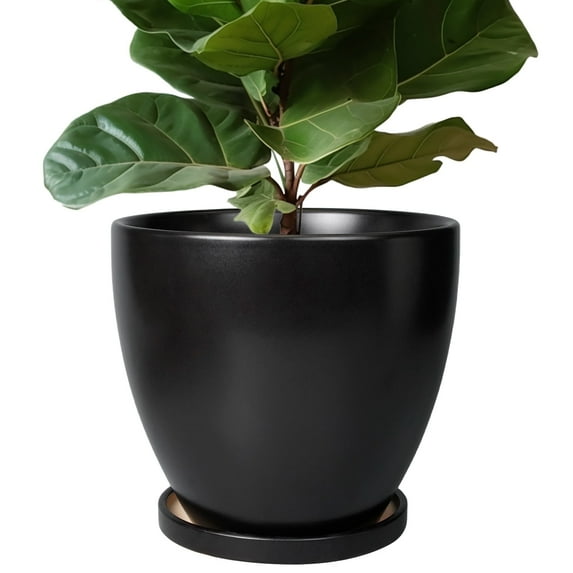 Epfamily 10-Inch Matte Black Ceramic Planter Pot with Saucer | Large Indoor Outdoor Pot for Floor Plants, Patio & Home Decor