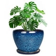 thumbnail image 1 of 6 inch Ceramic Planter - Modern Flower Pot with Drainage Hole Saucer,Round Pots for Indoor Herbs,Succulents Home Decor Accent Blue Reactive Glaze, 1 of 7