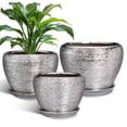 thumbnail image 1 of Flower Pots Set of 3, 6/8/10 inch Round Ceramic Planter with Drainage, Modern Pots for Indoor Plants for Succulents & Office Decor, Slivery, 1 of 8