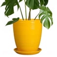 thumbnail image 1 of EPFamily 8 Inch Yellow Ceramic Planter with Drainage Hole and Saucer – Modern Flower Pot for Indoor Plants, Snake Plants, Herbs, 1 of 8