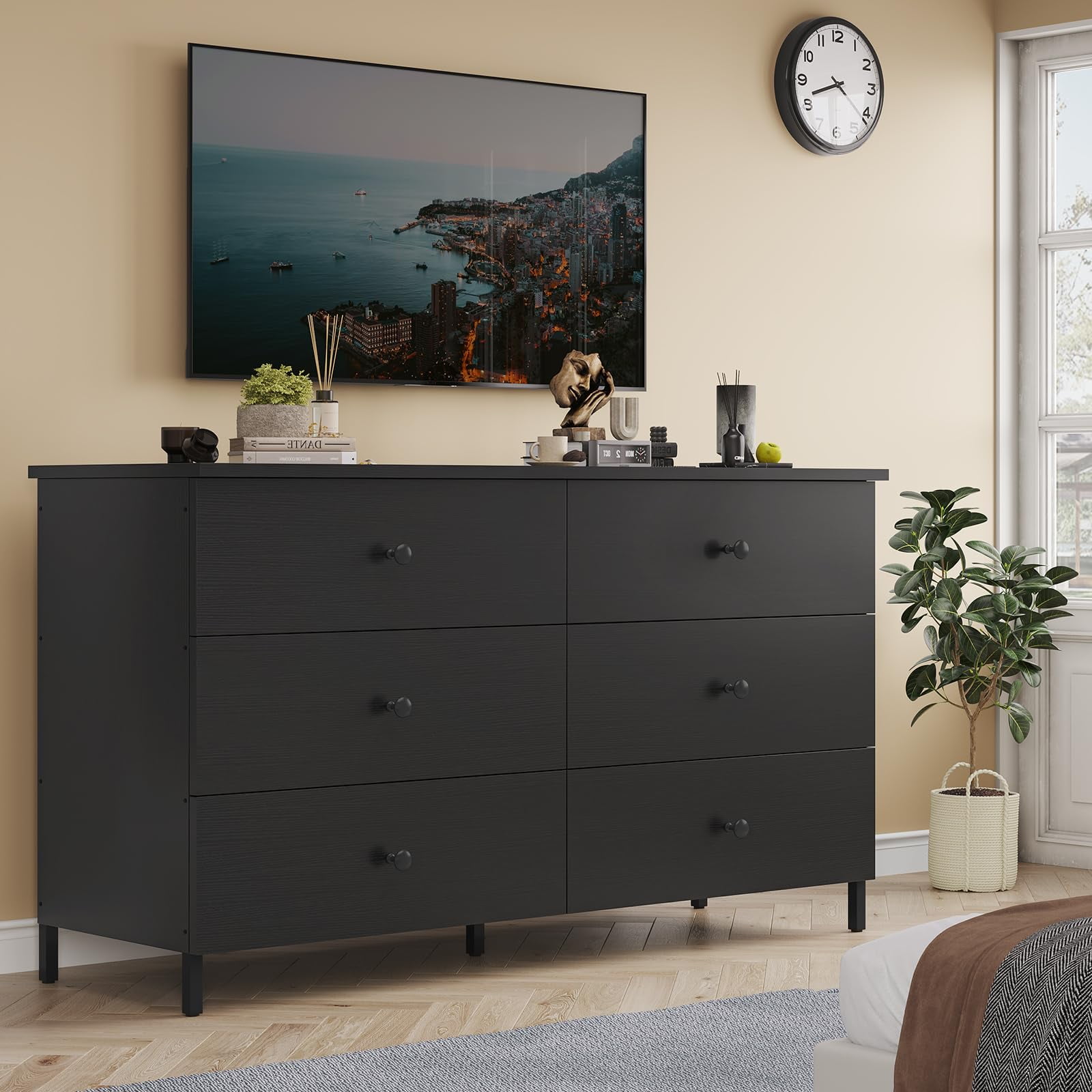 Homall Modern Wood Furniture 6 Drawer Tall Double Dresser in White for Living Room or Bedroom Walmart