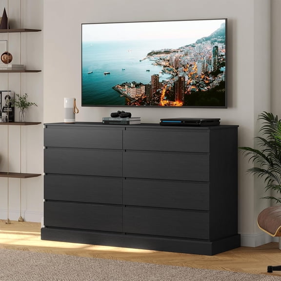 EPHEX 8 Drawers Bedroom Dresser, Black Large Double Dressers, Modern Chest of Drawers Storage Organizer for Bedroom, Living Room, Entryway, Dimensions 51.6''L x 15.7''D x 37.7''H
