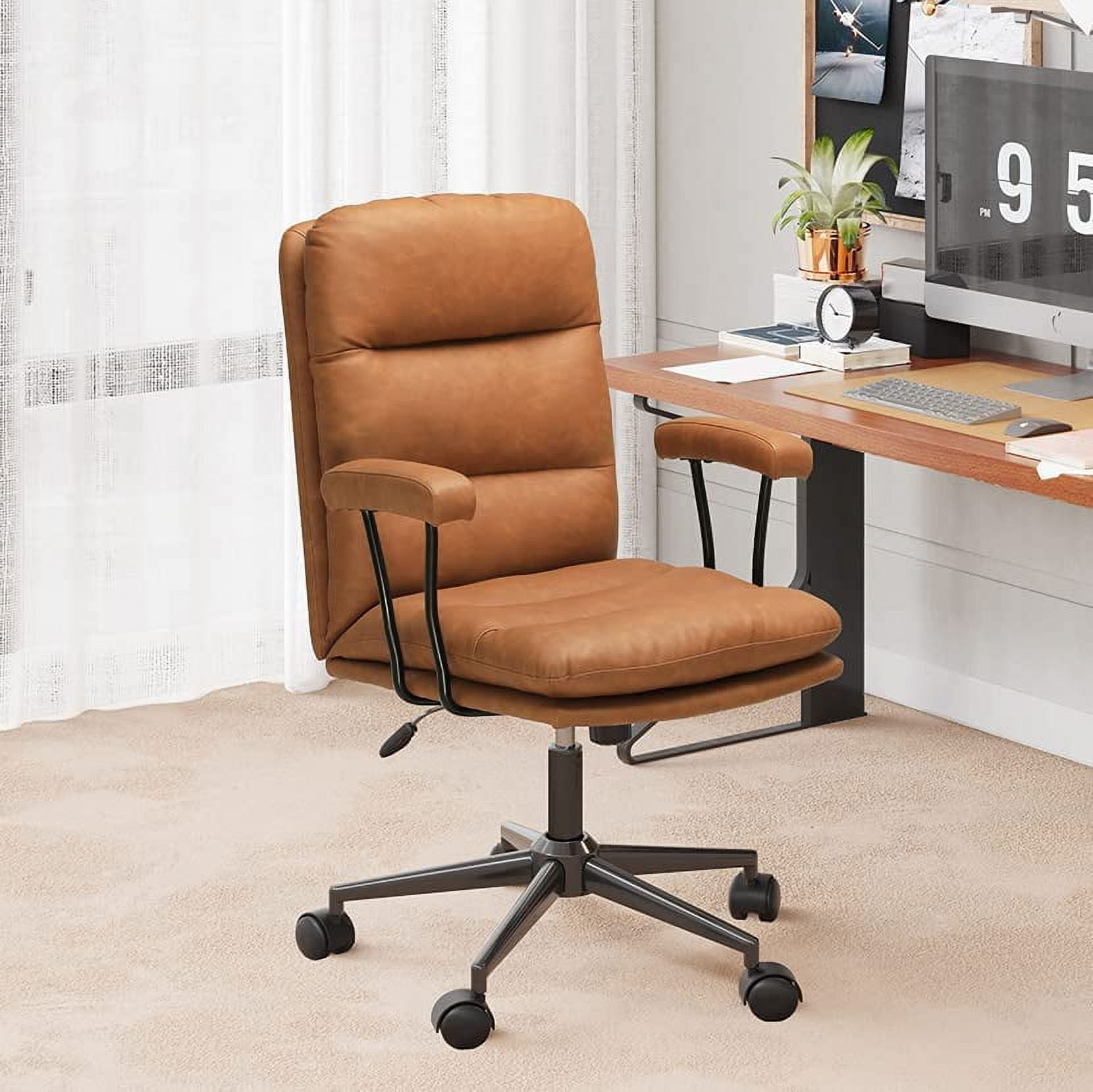 EPHEX Brown Leather Office Chair, Home Office Chair with Arms - Walmart.com
