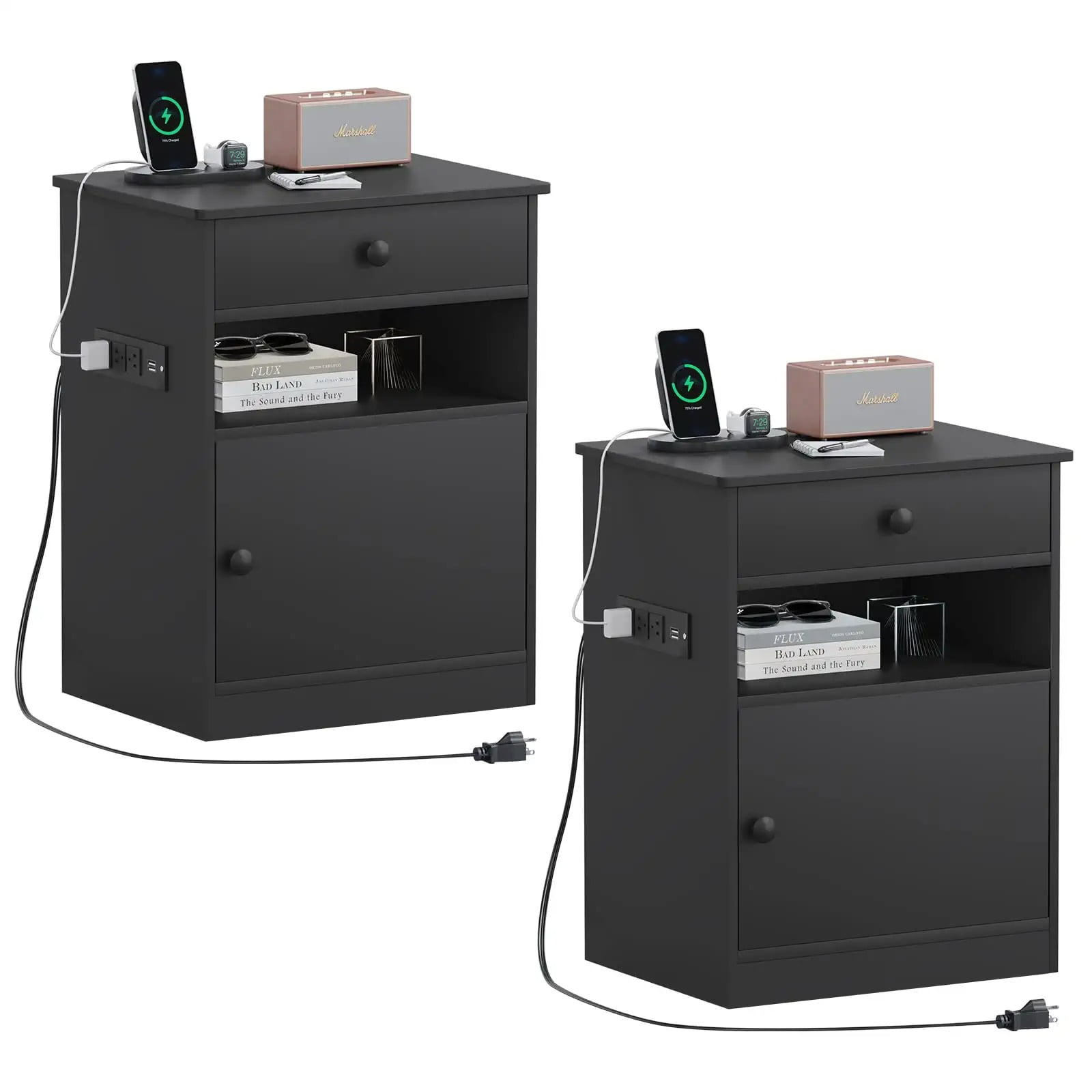 EPHEX Set of 2 Nightstand with Charging Station and USB Ports, Bedside