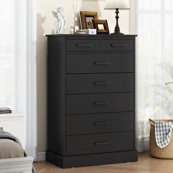 EPHEX Tall Dresser with 7 Drawers for Bedroom, Storage Tower Clothes Organizer, White Chest of Sturdy Pedestal, 27.6'' W x 15.8'' D 44.1'' H Black