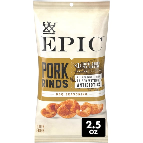 EPIC BBQ Seasoning Pork Rinds, Keto and Paleo Friendly, Protein Snacks, 2.5 oz
