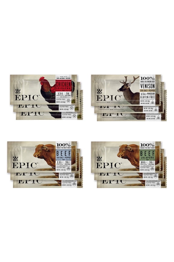 Bars, Variety Pack (Chicken, Beef, Venison), Keto-Friendly, 12 Bars