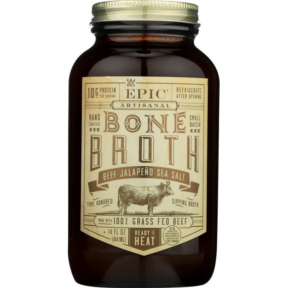 Epic Provisions Beef Jalapeno Sea Salt Bone Broth, Keto Friendly, Paleo Friendly, 14 fl oz (Pack of 6)