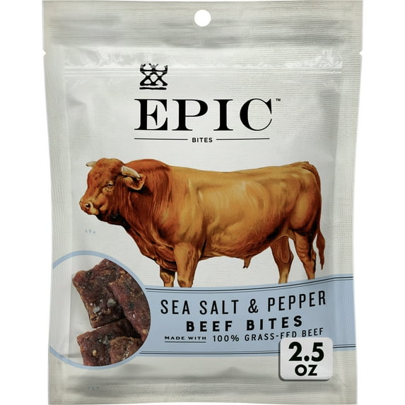 EPIC Beef Sea Salt Pepper Bites, Jerky, Keto Friendly, Whole30, 2.5 oz Pouch
