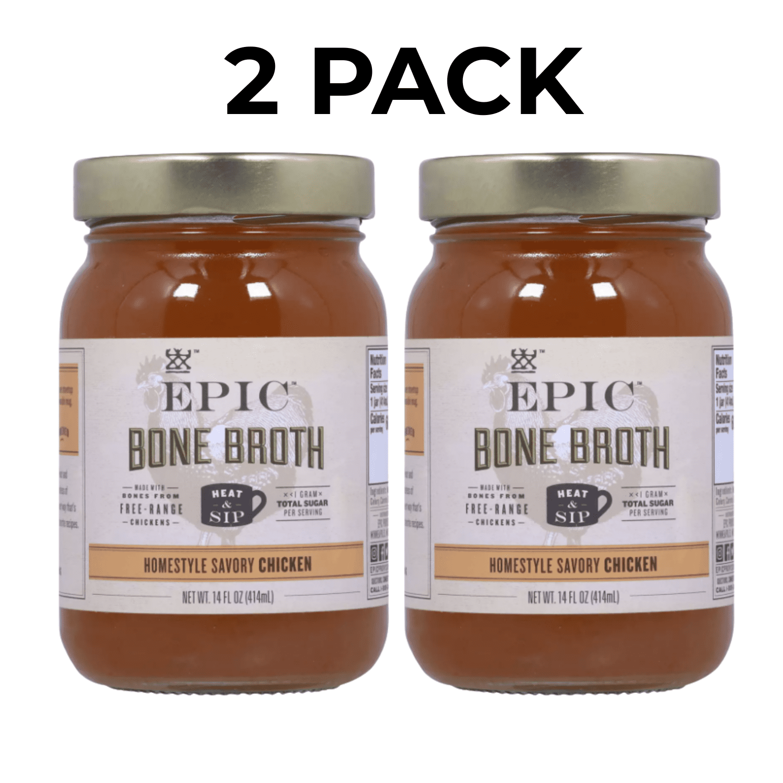 EPIC Bone Broth Homestyle Savory Chicken 2 Pack 14 oz