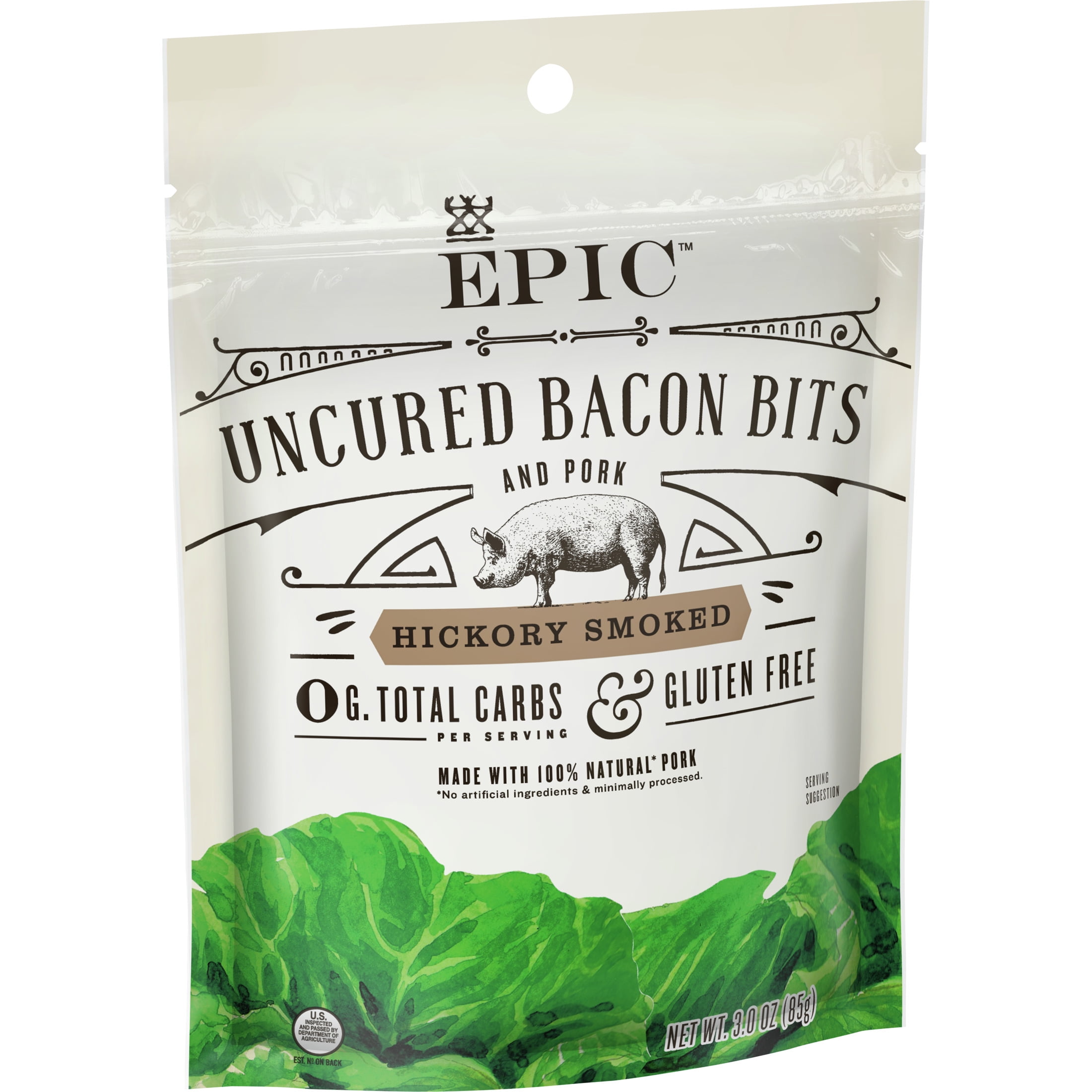 EPIC Hickory Smoked Uncured Bacon Bits, Keto Friendly, Whole30, 3oz