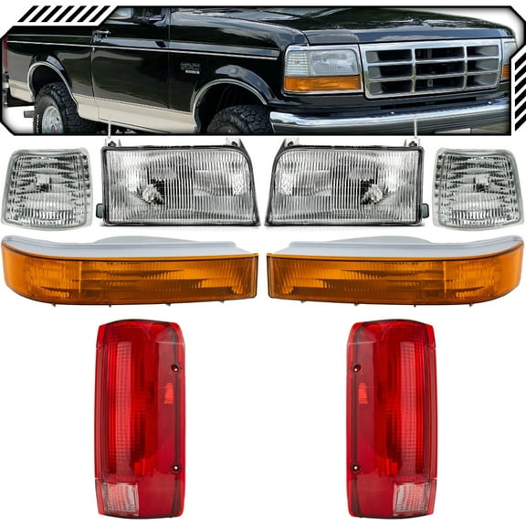 EPIC LIGHTING Halogen Replacement Spec Headlights Chrome Compatible with FORD 92-96 BRONCO 92-97 F-150 92-96 F-250 F-350 [ FO2502118 FO2550110 F2TZ13008B F2TZ15A201D ] Combo