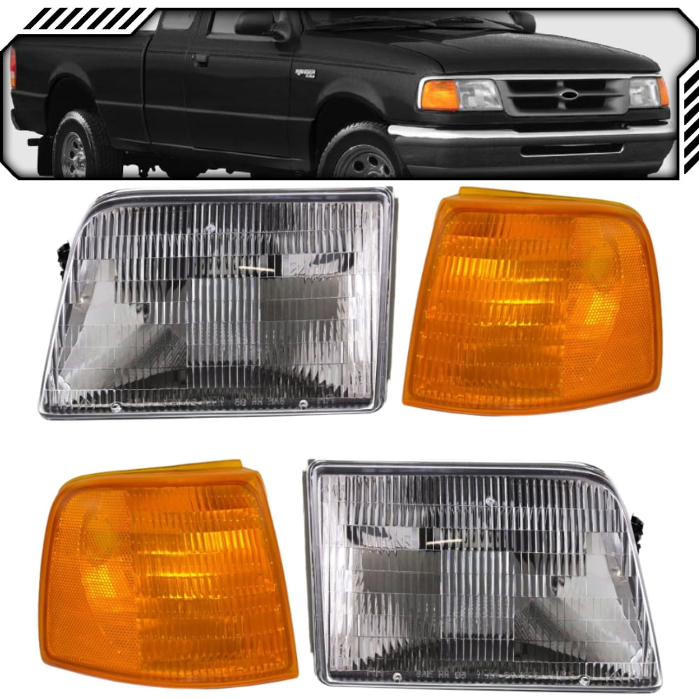 EPIC LIGHTING Halogen Replacement Spec Headlights Chrome Compatible with FORD 93-97 RANGER [ FO2502119 FO2520118 F37Z13008B F37Z13201A ] Combo