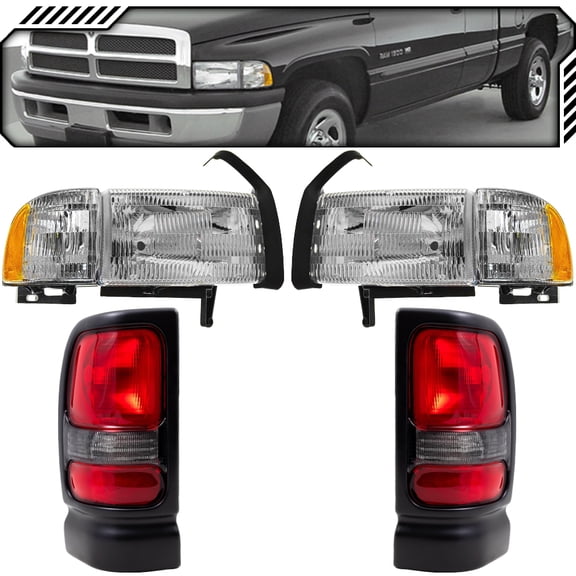 EPIC LIGHTING Halogen Replacement Spec Headlights Compatible with DODGE 94-01 RAM 1500 94-02 RAM 2500 3500 [ CH2502101 CH2800122 55076749AD 55076749AO ] Combo