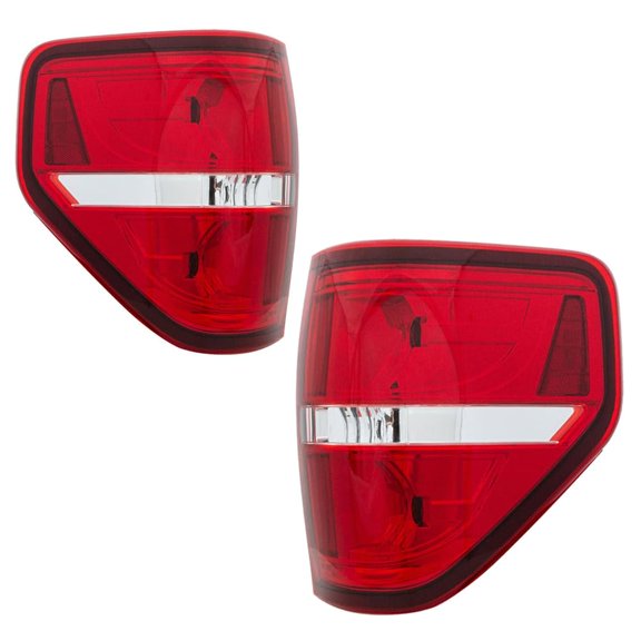 EPIC LIGHTING Halogen Replacement Spec Tail Lights Chrome Trim Compatible with FORD 09-14 F-150 STYLESIDE [ FO2818143 FO2819143 BL3Z13405B BL3Z13404B ] Pair