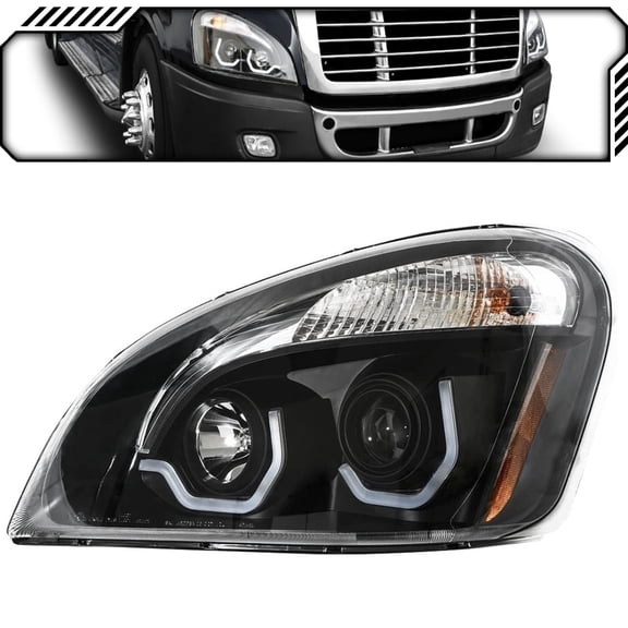 EPIC LIGHTING OE Style Halogen Headlight Black Bezel w/ White LED Running Light Assembly Replacement for FREIGHTLINER 08-17 CASCADIA [ A0651907006 ] Left Driver Side