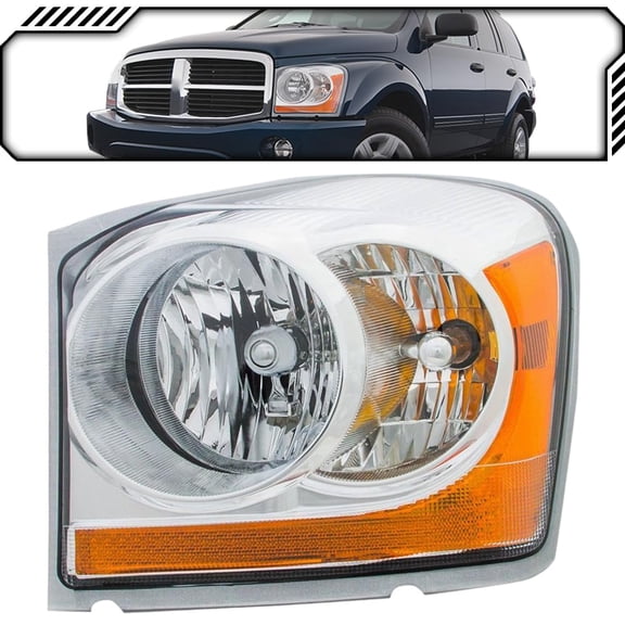 EPIC LIGHTING OE Style Halogen Headlight Chrome Assembly Replacement for DODGE 03-05 DURANGO [ CH2502147 55077721AC ] Left Driver Side