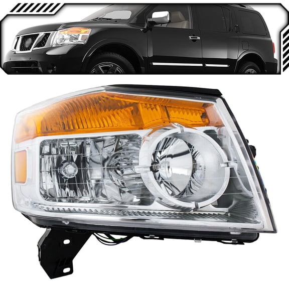 EPIC LIGHTING OE Style Halogen Headlight Chrome Assembly Replacement for NISSAN 08-15 ARMADA [ NI2503175 26010ZQ00A ] Right Passenger Side
