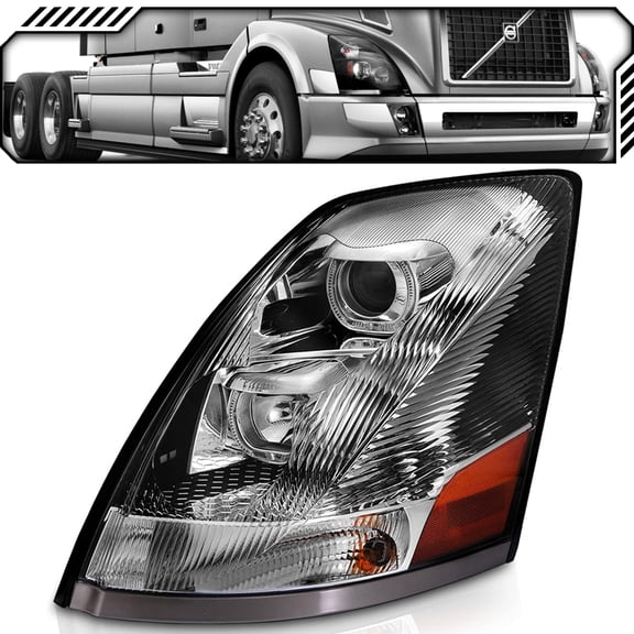 EPIC LIGHTING OE Style Halogen Headlight Chrome Projector w/ LED Halo U Bar Assembly Replacement for VOLVO 04-15 VN 04-18 VNL VNM 15-18 VNX [ VO2502156 82329124 ] Left Driver Side
