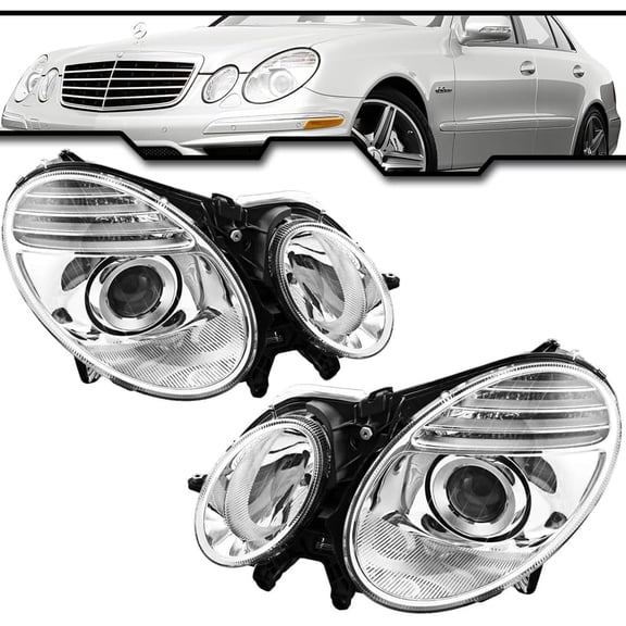 EPIC LIGHTING OE Style Halogen Headlights Assembly Replacement for MERCEDES 07-09 E320 E350 E550 E63 AMG [ MB2500100 MB2501100 2118203361 2118203461 ] Pair