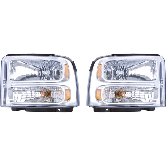 EPIC LIGHTING OE Style Halogen Headlights Chrome Assembly Replacement for FORD 05-07 SUPER DUTY EXCURSION [ FO2502217 FO2503217 5C3Z13008BA 6C3Z13008AB ] Pair