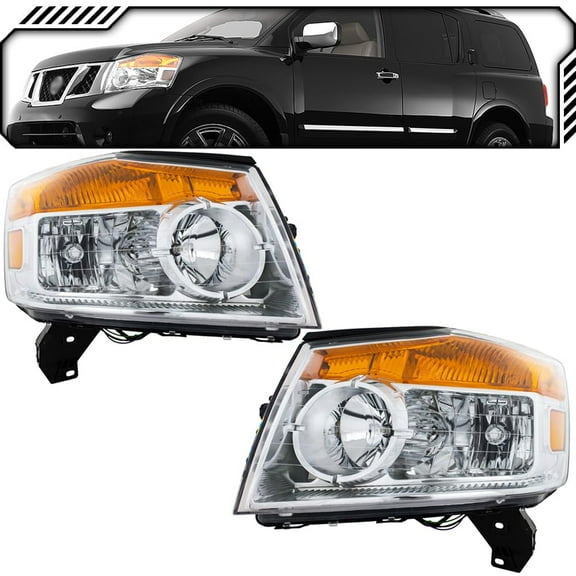 EPIC LIGHTING OE Style Halogen Headlights Chrome Assembly Replacement for NISSAN 08-15 ARMADA [ NI2502175 NI2503175 26060ZQ00A 26010ZQ00A ] Pair