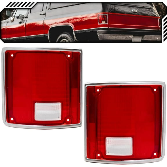 EPIC LIGHTING OE Style Halogen Tail Lights Lens Only w/ Chrome Trim Assembly Replacement for CHEVROLET GMC 73-91 PICKUP BLAZER JIMMY SUBURBAN [ GM2800122 GM2801122 5968329 5968330 ] Pair