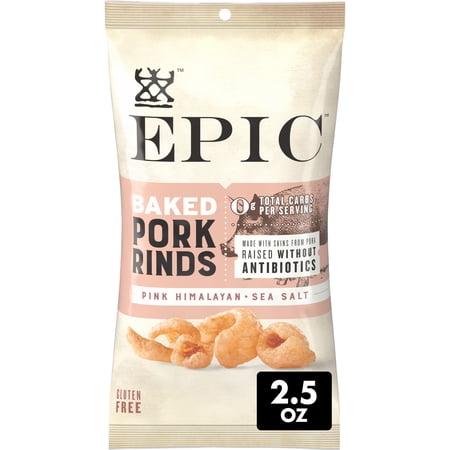 EPIC Pink Himalayan and Sea Salt Baked Pork Rinds, Keto Friendly, Protein Snacks, 2.5 oz