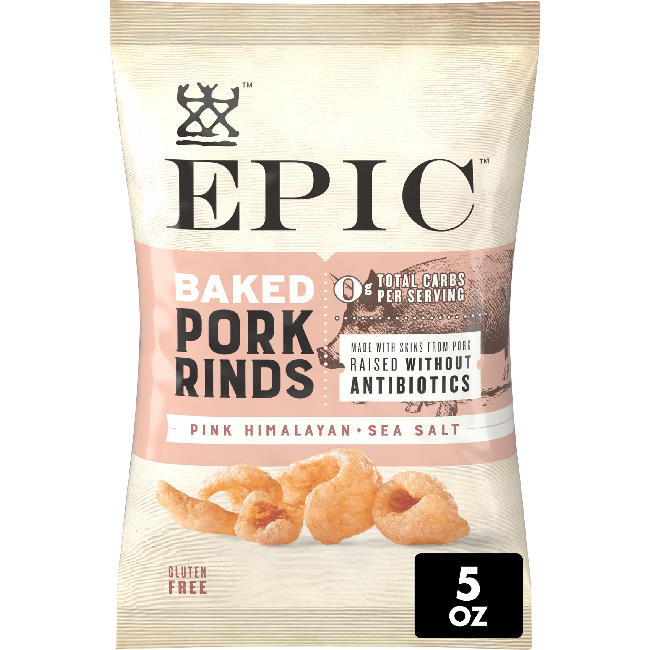 EPIC Pink Himalayan and Sea Salt Baked Pork Rinds, Keto Friendly, Protein Snacks, 5 oz