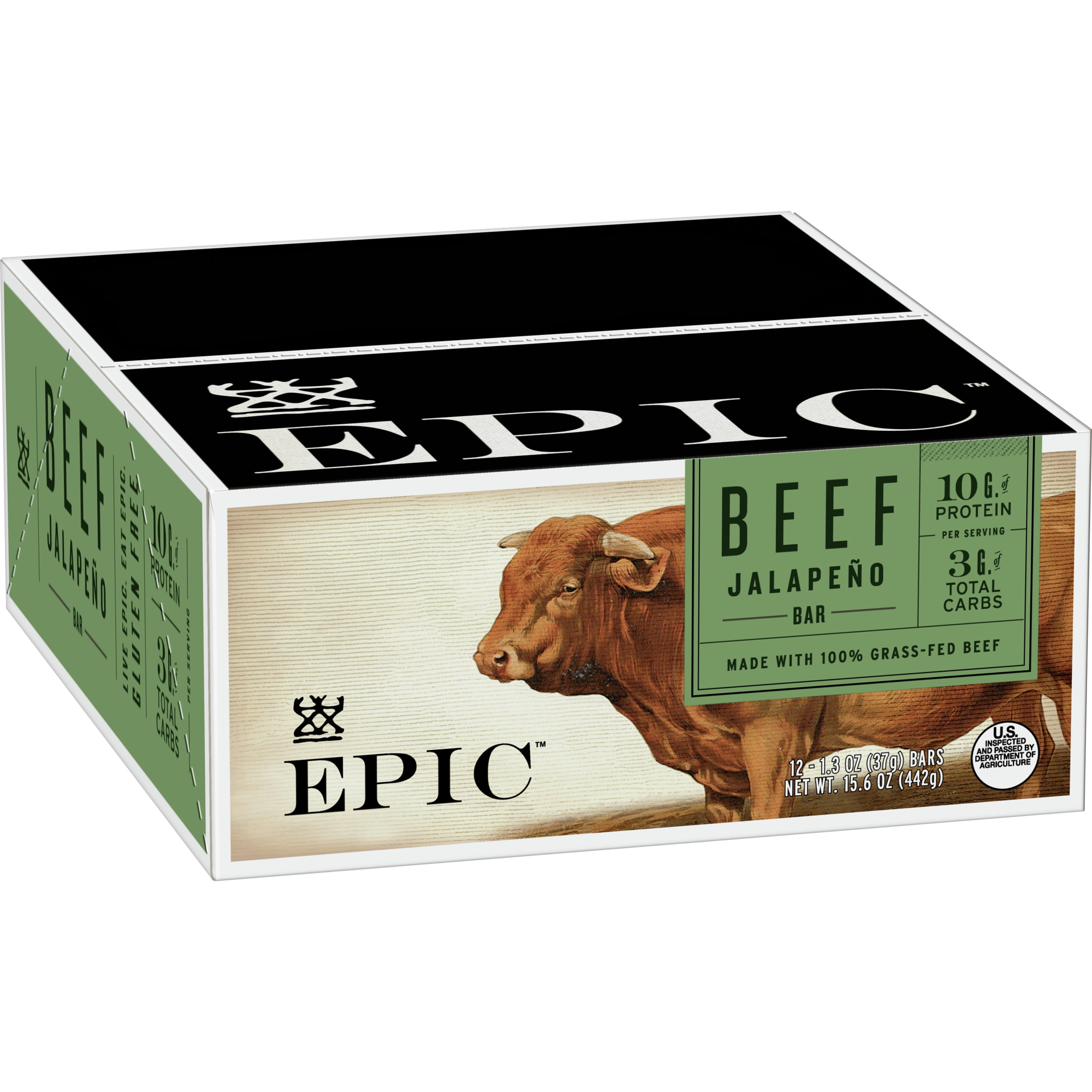 EPIC Protein Bars, Beef JalapeÃ±o, Keto and Paleo Friendly, 1.3 oz, 12 ct