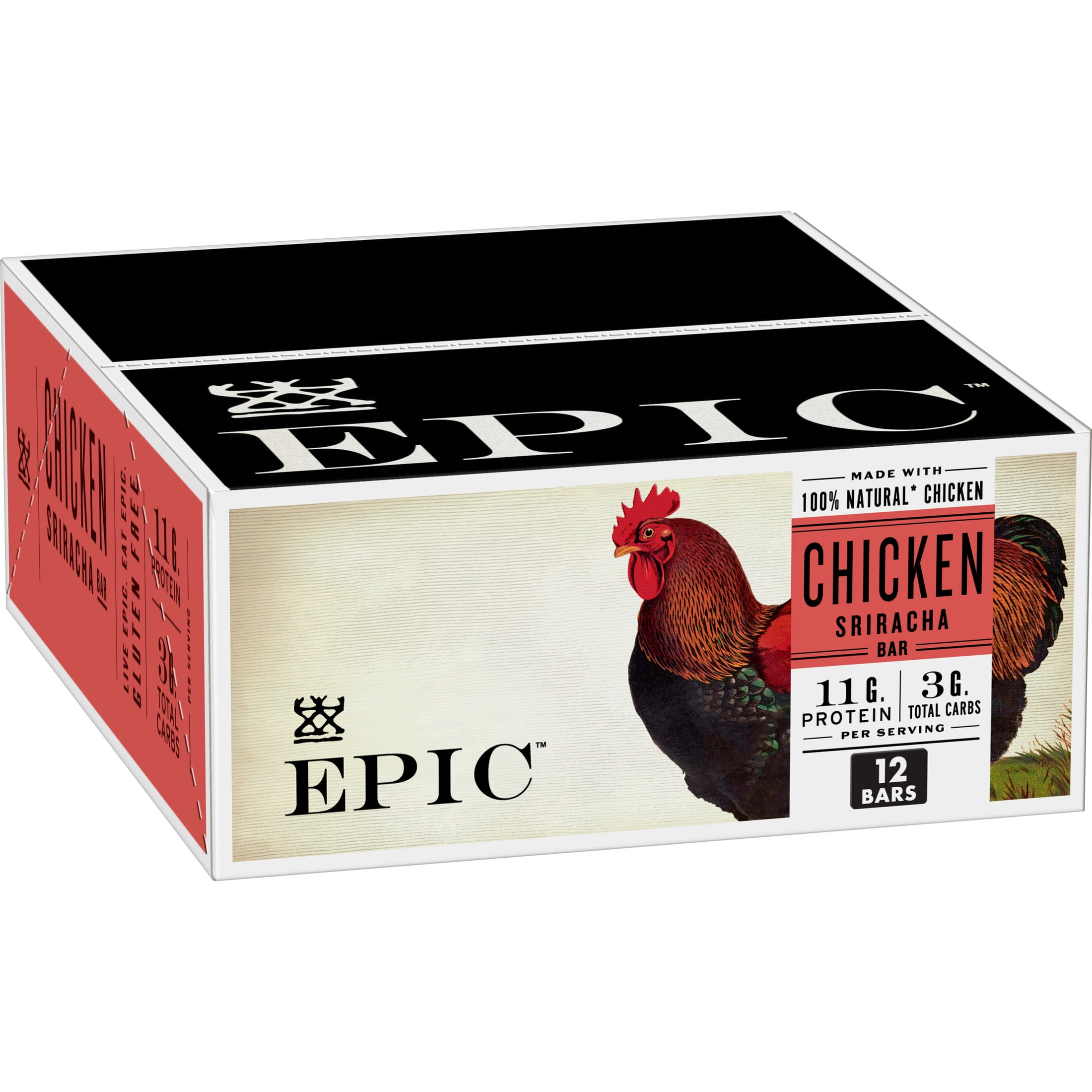 EPIC Chicken Sriracha Bars, Keto and Paleo Friendly, Whole30 Approved, 12 Ct, 15.6 oz