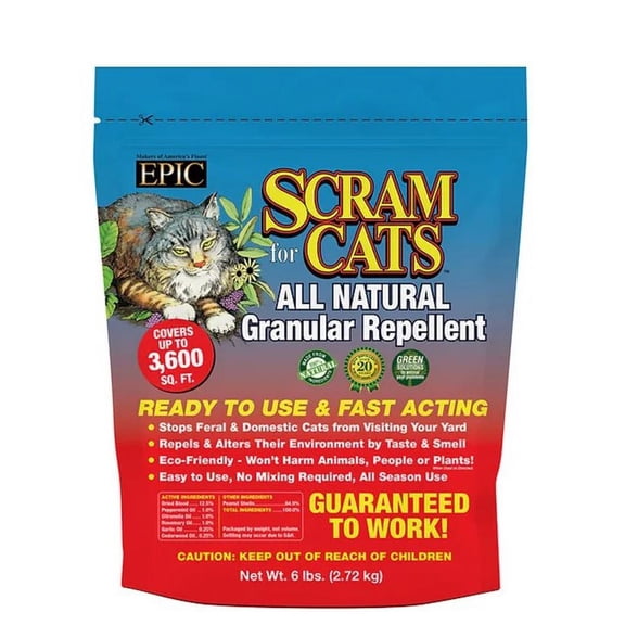 EPIC Scram for Cats All Natural Ready To Use Outdoor Granular Animal Repellent Resealable Bag, 6lbs