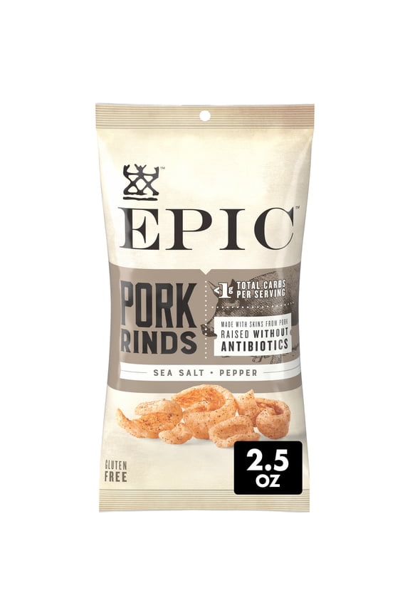 Sea Salt and Pepper Pork Rinds, Keto and Paleo Friendly, Protein Snacks, 2.5 oz