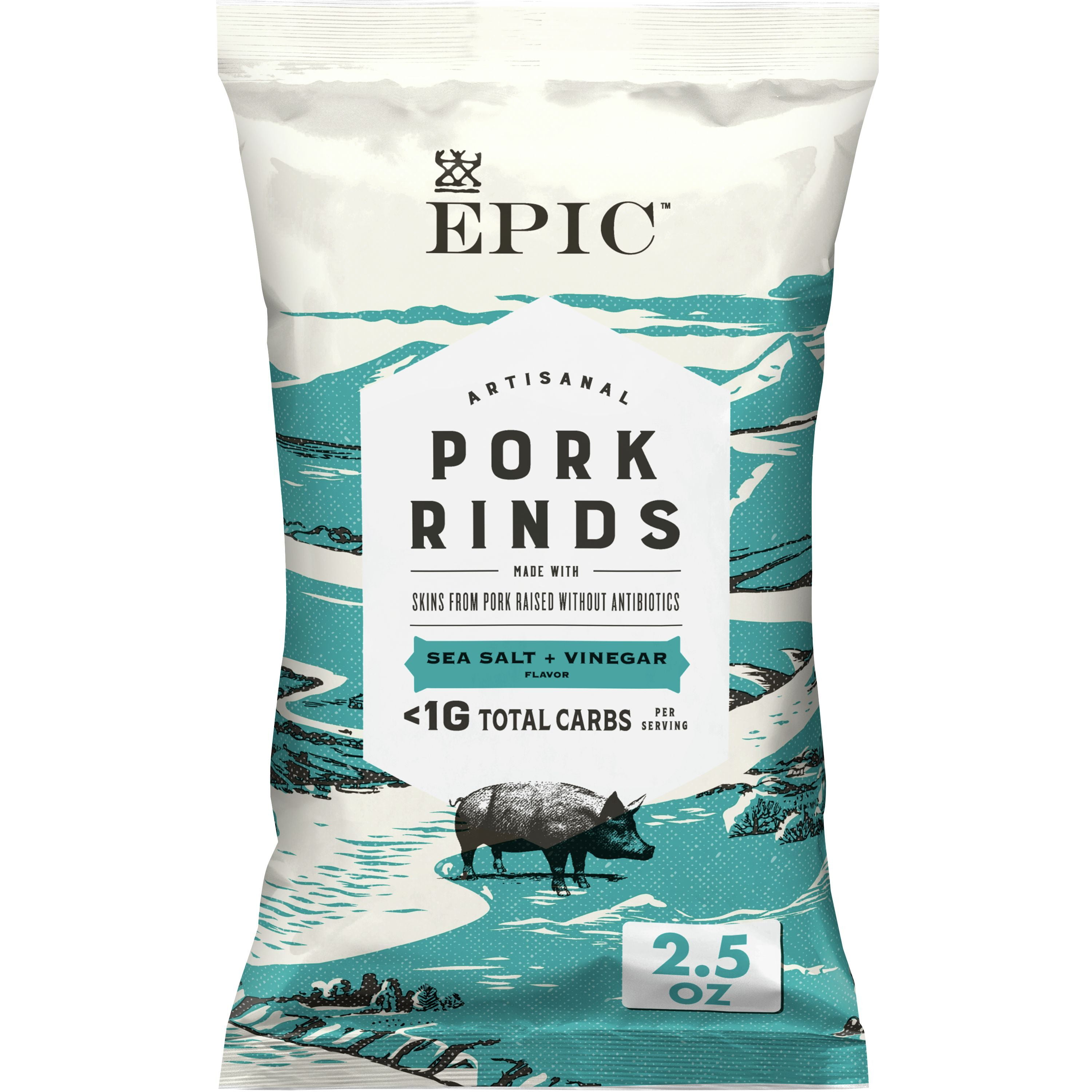 EPIC Sea Salt + Vinegar Oven Baked Pork Rinds, Keto Friendly, 2.5 oz