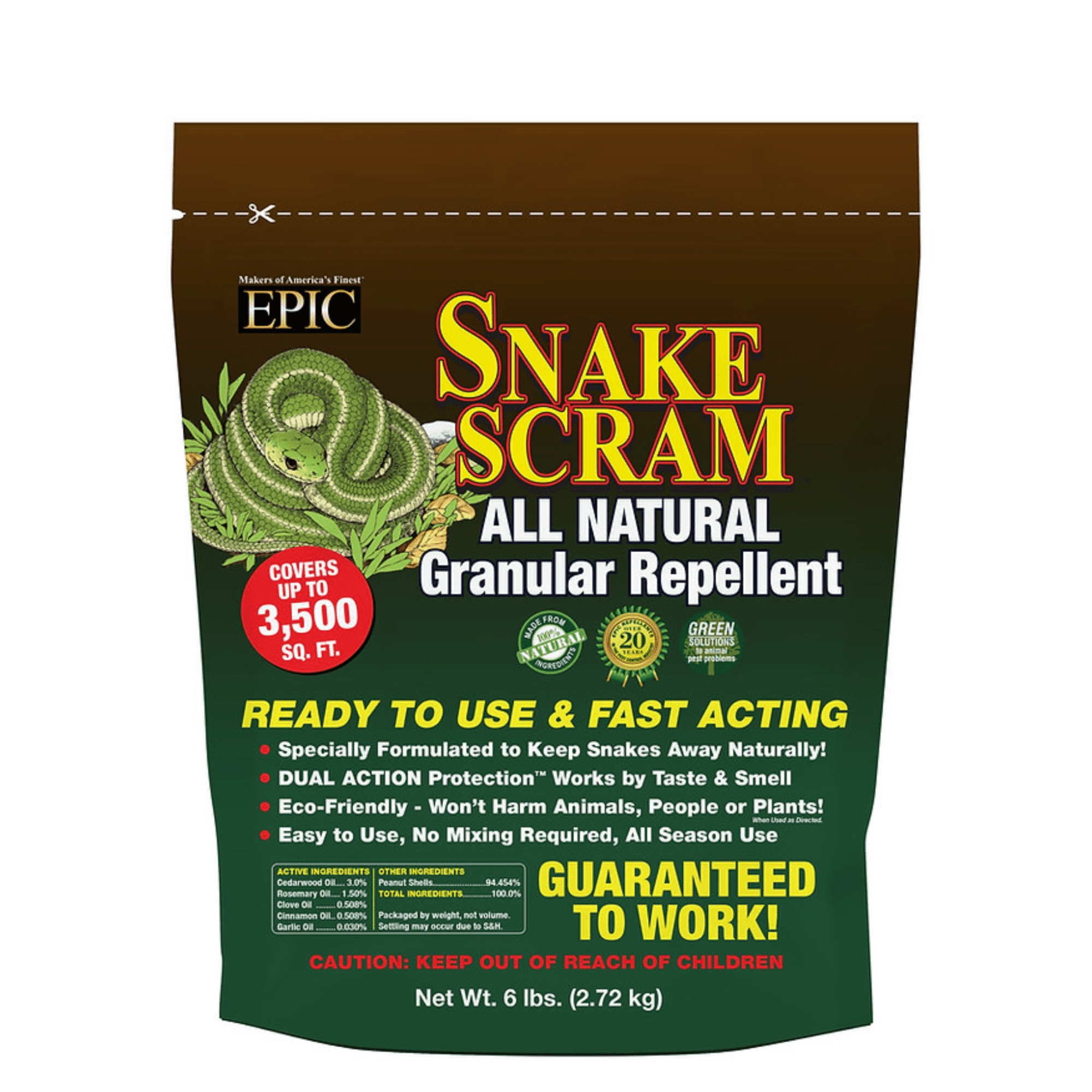 EPIC Snake Scram All Natural Ready To Use Outdoor Granular Animal Repellent Resealable Bag, 6lbs