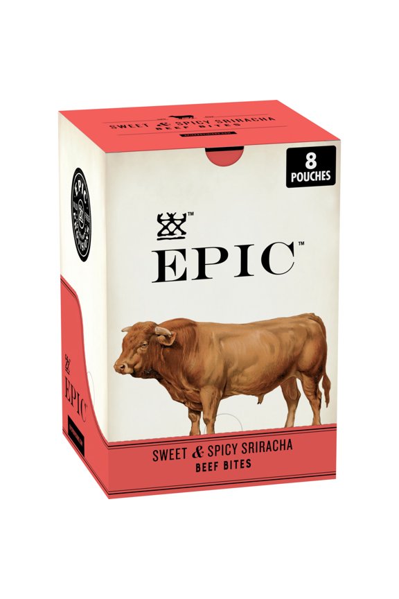 Sweet and Spicy Sriracha Beef Bites, Protein Snacks, Whole 30, 8 Pouches, 20 oz