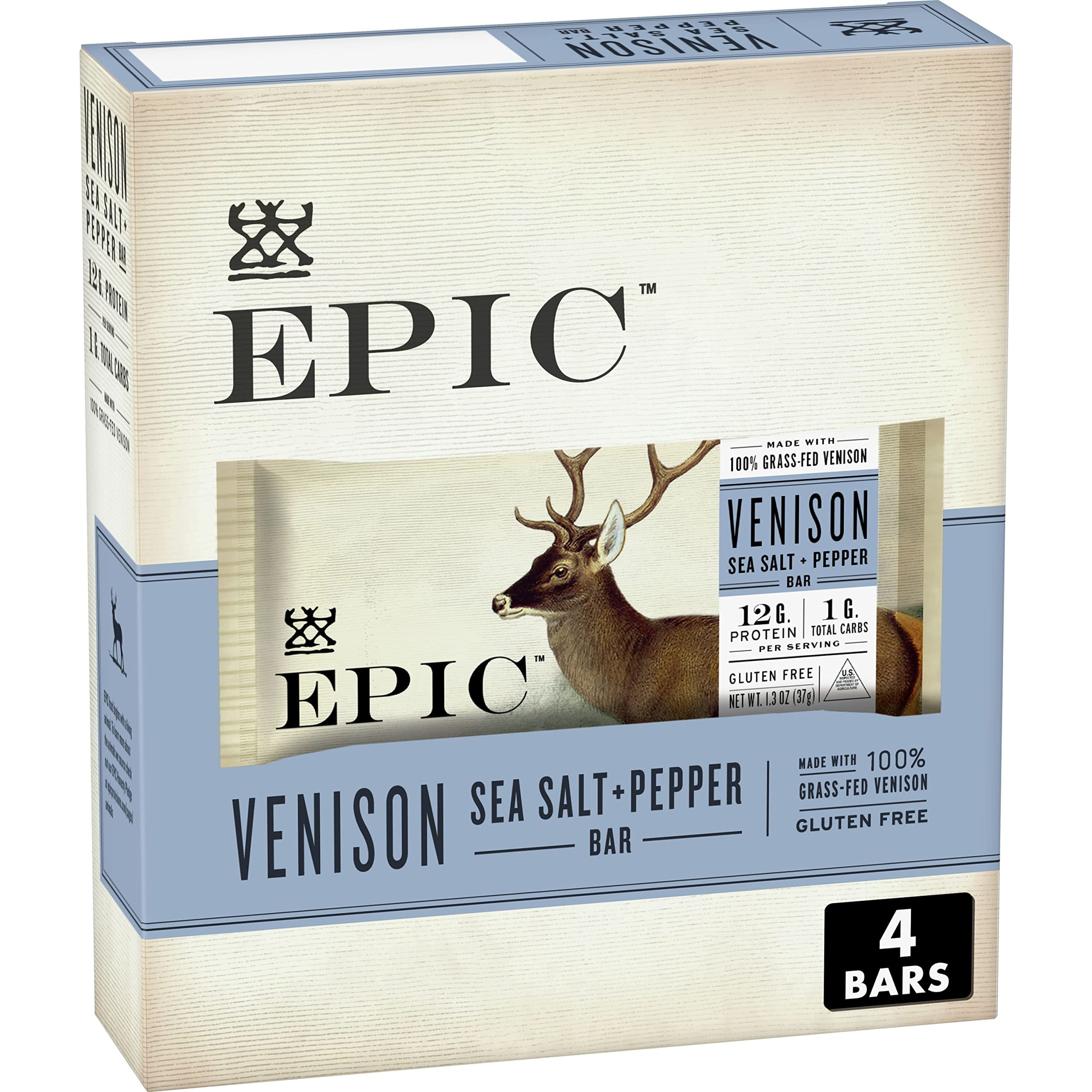 EPIC Venison Sea Salt & Pepper Bars, Keto Friendly, Gluten Free, 4 ct