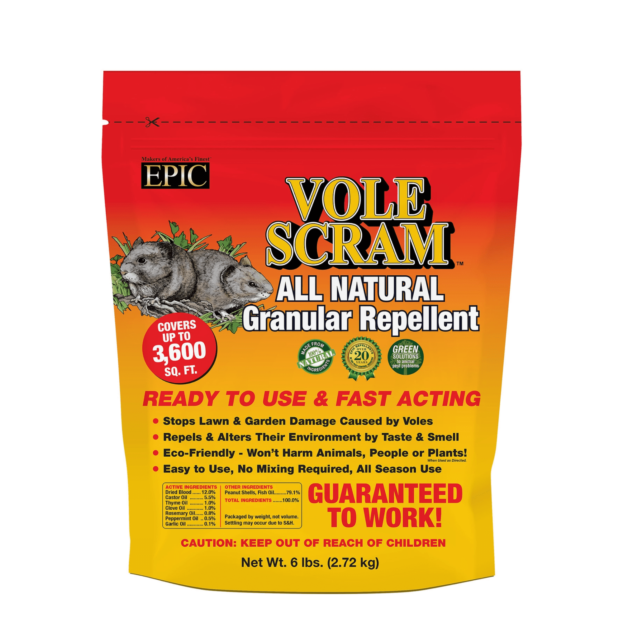EPIC Vole Scram All-Natural Granular Repellent 6 lbs Ready to Use Resealable Bag