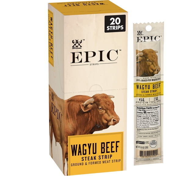EPIC Wagyu Beef Steak Strips, Grass-Fed, Paleo Friendly, 20 ct, 0.8 oz Strips