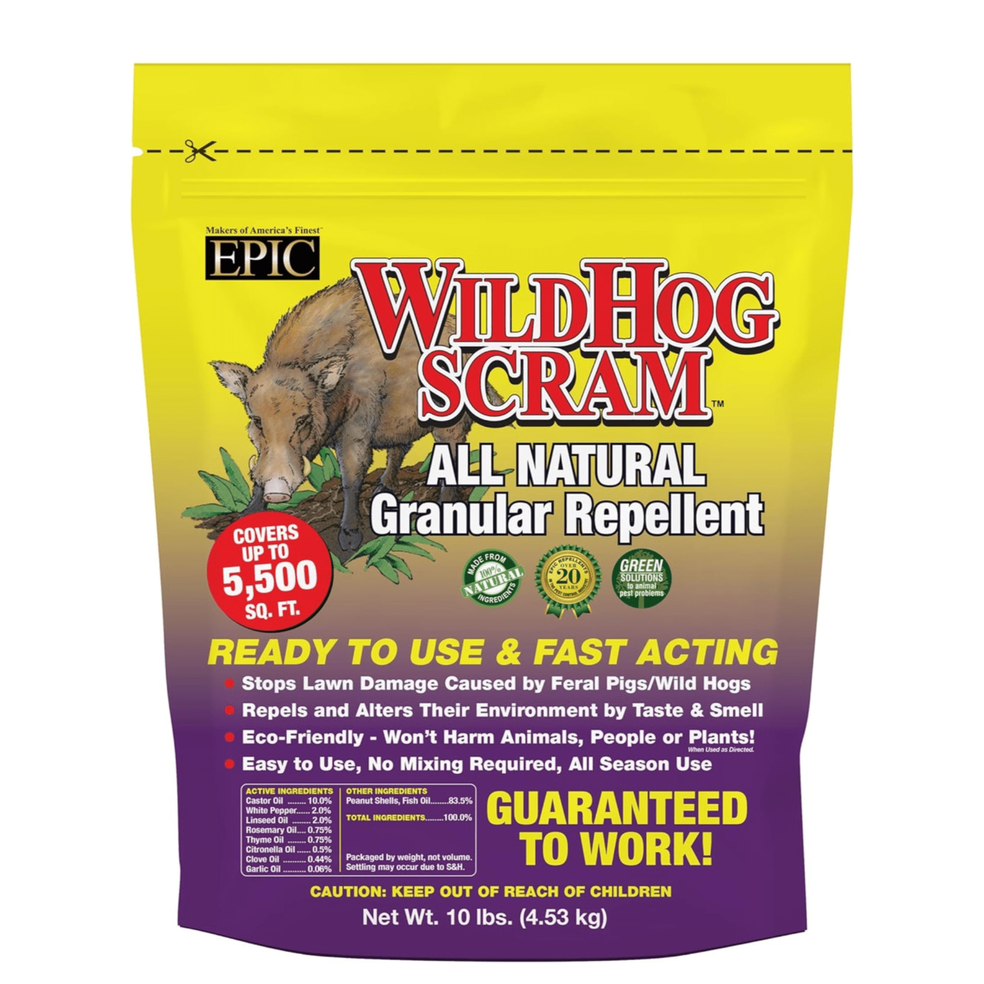 EPIC Wild Hog Scram All Natural Ready to Use Outdoor Granular Animal Repellent, 10lbs