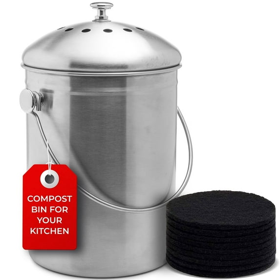 EPICA Countertop Compost Bin Kitchen | 1.3 Gallon | Odorless Composting Bin with Carbon Filters | Indoor Compost Bin with Lid | Stainless Steel Kitchen Composter for Food Scraps & Waste Recycling