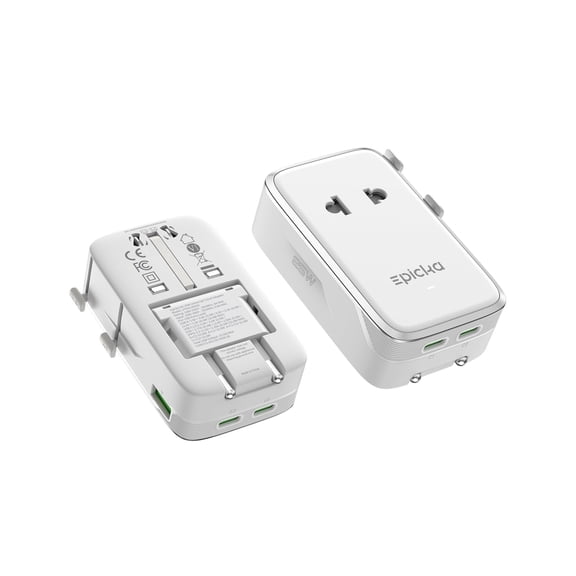 EPICKA Universal Travel Adapter with 25W USB-C PD Fast Charging, Ultra-Thin International Power Adapter, European Travel Plug Adapter (Air 25W, White)