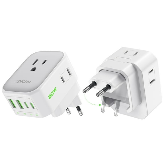EPICKA Hybrid European Travel Plug Adapter 2 Packs Type C VisaPlug 8-IN-1 International Power Adapter