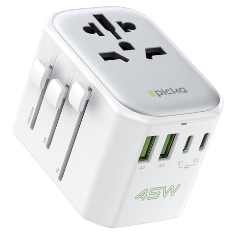 EPICKA Pulse 45W European Travel Plug Adapter, Universal Power Adapter with PD Fast Charging(White)