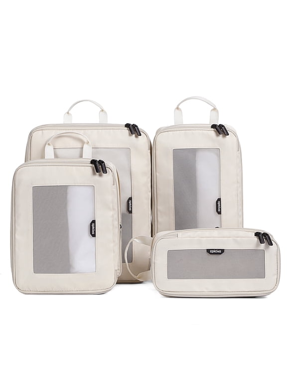 TripCozy Compression Packing Cubes - 4 Set Durable Travel Organizer Bags with Mesh Top for Carry on (Beige)