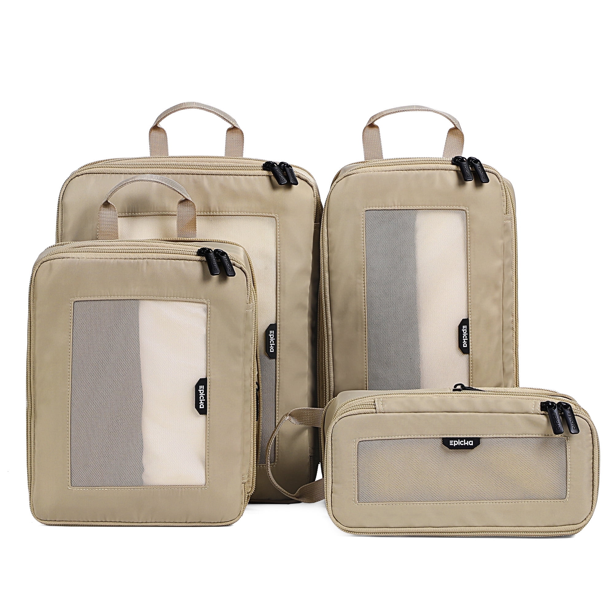 EPICKA TripCozy Compression Packing Cubes - 4 Set Durable Travel Organizer Bags with Mesh Top for Carry on (Kahki)
